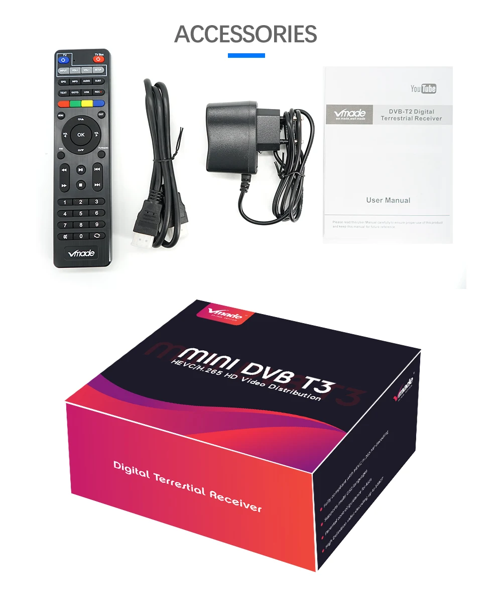 Vmade телеприставка DVB T2 tназемный прием full HD 1080P DVB T2 H.265 декодирование Поддержка встроенный wifi youtube AC-3 ТВ приставка