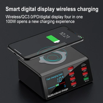 

100W Multi-port USB Fast Charger For IPhone 11 Pro Max XS XR 8 Port Usb LCD Quick Charge 3.0 PD Charger For Samsung S10