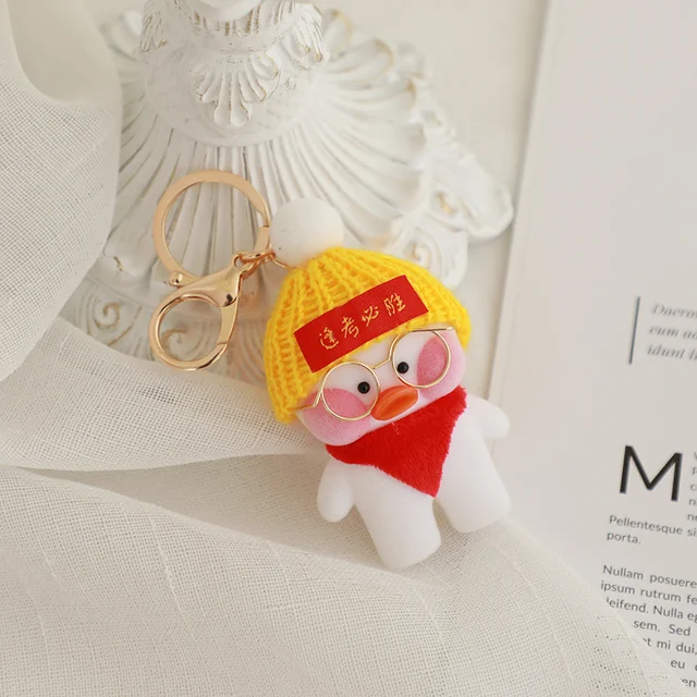 10cm Cartoon Cute LaLafanfan Cafe Duck Keychain Plush Toy Kawaii