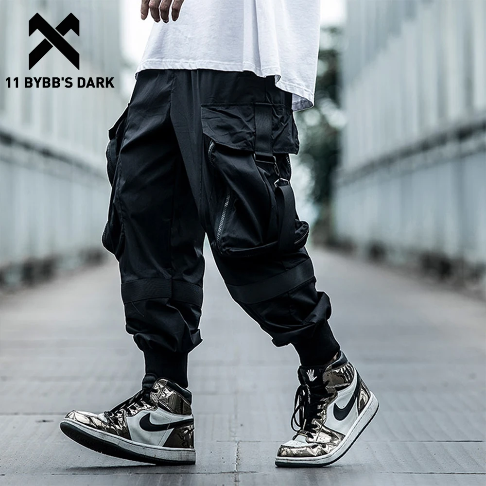 

11 BYBB'S DARK Black Cargo Pants Men Harem Trousers Elastic Casual Joggers Fashion Hip Hop Tactical Function Pants Sweatpants