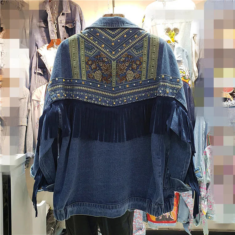 Тяжелые джинсы с заклепками с вышивкой, куртка женская весна-осень, популярные новые свободные джинсовые куртки, пальто женские Свободные пиджаки
