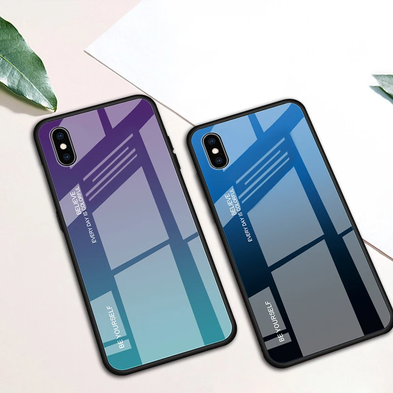 

Gradient Phone Cases For iPhone 6 6s 7 8 Plus Glass Back Silicone Luxury Tempered Glass Cover For iPhone 11 Pro XS MAX X XR
