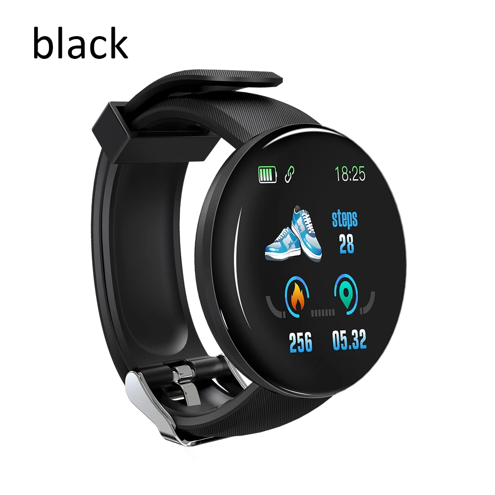 D18 новые умные часы для мужчин, кровяное давление, Круглые, Bluetooth, умные часы, женские часы, водонепроницаемые, спортивные, трекер, WhatsApp, для Android Ios - Цвет: Черный