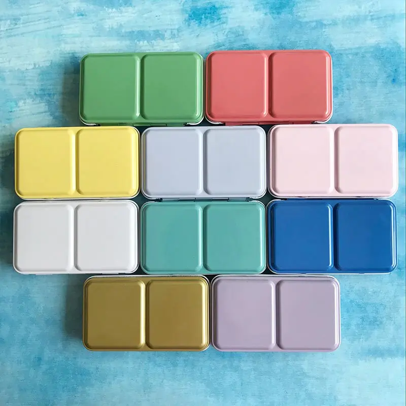 Macaron Color Empty Palette Case Tins Box Paint Storage Iron Box with 24 Half Pans For Watercolor Paints Painting Art Supplies paint tray,color palette,watercolor palette