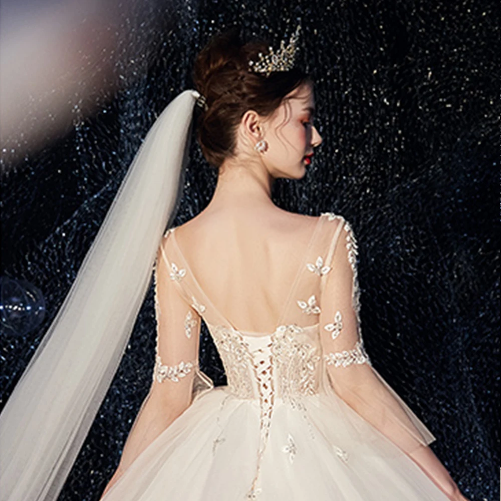 Бальное платье принцессы, свадебные платья, большие размеры, Vestido De Noiva Princesa, v-образный вырез, шнуровка, Аппликации, свадебное платье расшитое бисером
