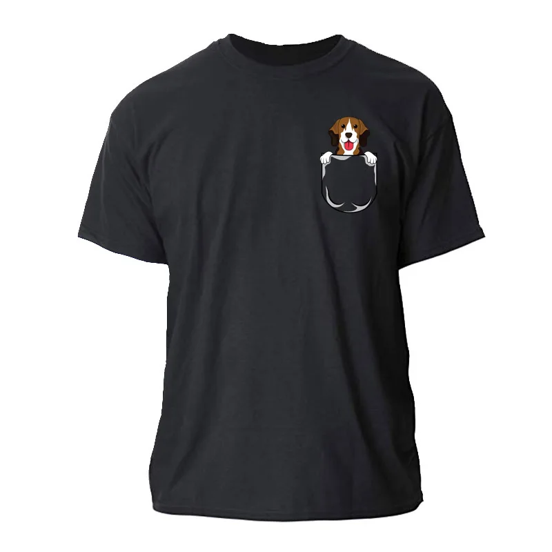 Printed Cute Beagle Dog In The Pocket Design T-Shirt O-Neck Comics Unisex Men T Shirt Gift Tshirt Hip Hop | Мужская одежда