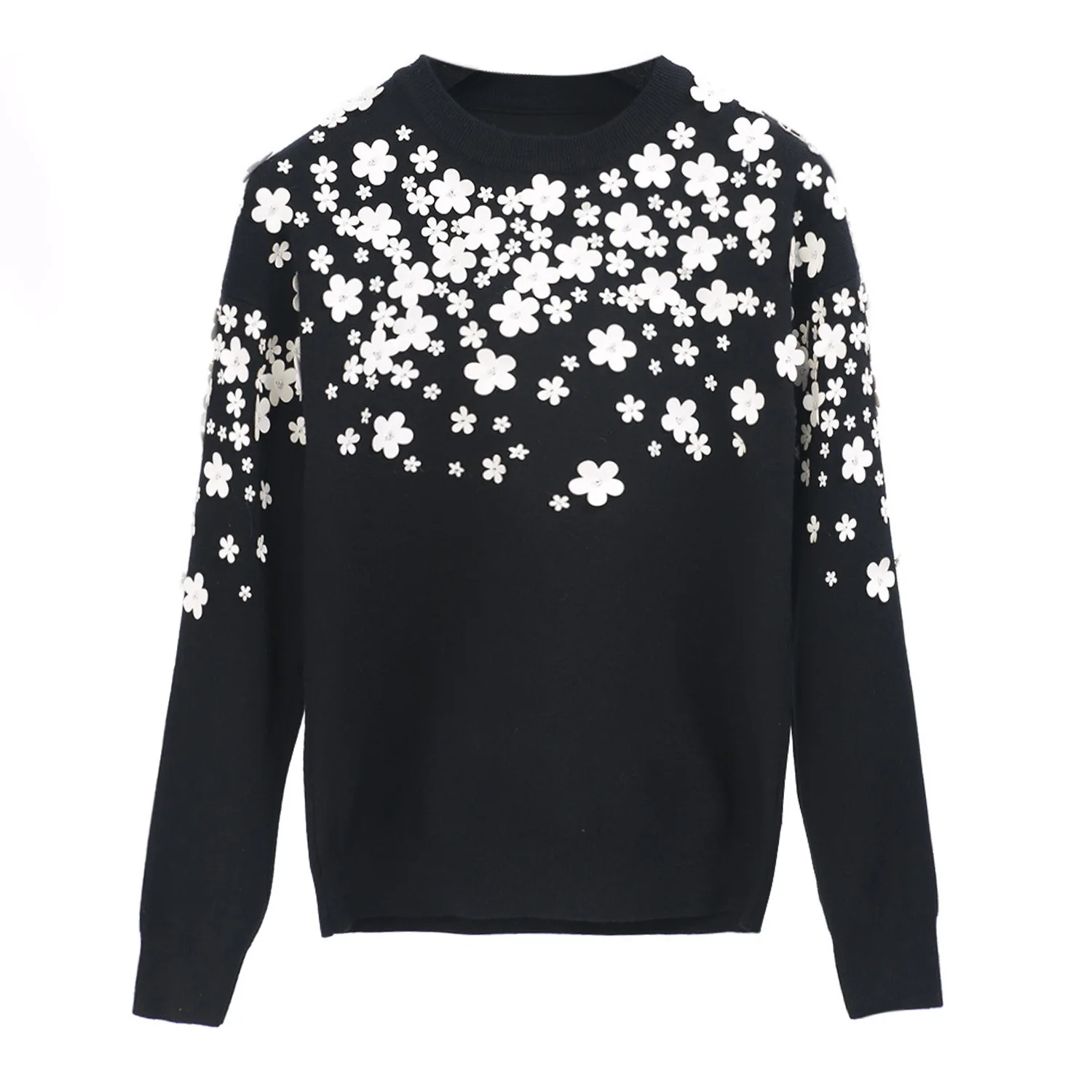 Neploe Pull Femme осень зима бисер цветок вязаный пуловер Женский Повседневный свитер черный свитер с длинными рукавами пуловеры 54339