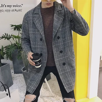 

Autumn/winter 2019 new slim plaid printed long sleeve travel coat loose casual lapel fashion personality youth men's wear