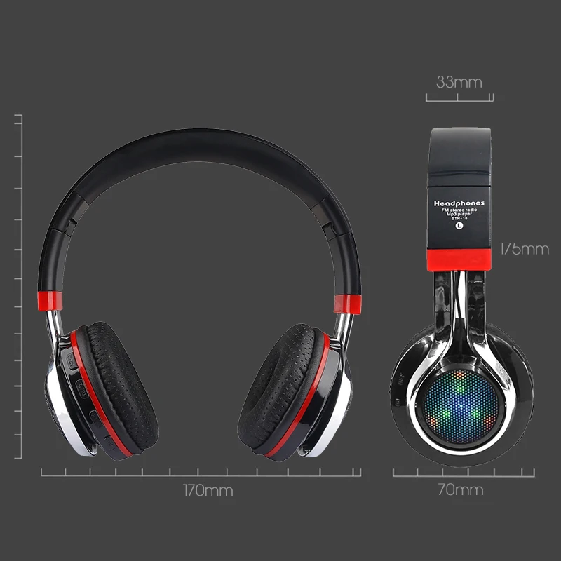 Светящиеся стерео шлем Аудио Bluetooth наушники Беспроводная большая гарнитура спортивные наушники микрофон светодиодный светильник Tf Fm для ПК телефона