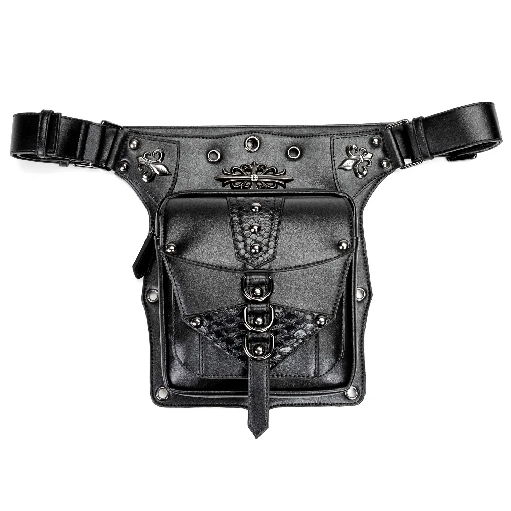 Стильная Кожаная поясная сумка в стиле стимпанк в стиле ретро, походная сумка через плечо в стиле рок для мужчин и женщин, готическая Черная