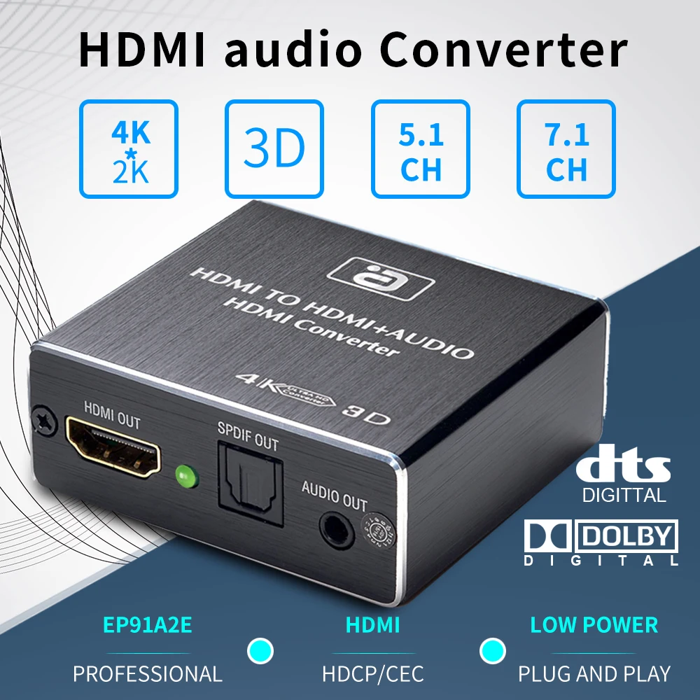 

HDMI audio extractor HDCP CEC + Optical TOSLINK SPDIF + 3.5mm RCA Audio Converter 4K x 2K 3D HDMI Audio Splitter Adapter HD360