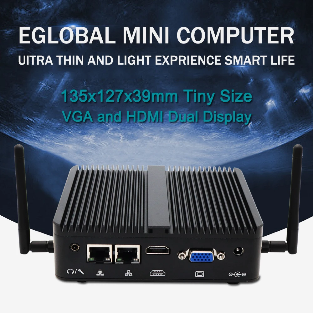 

EGLOBAL Fanless Mini PC Intel Celeron J4215 2LAN 2COM Industrial Computer Windows 10 HTPC 16GB DDR4 RAM HD VGA Desktop Computer