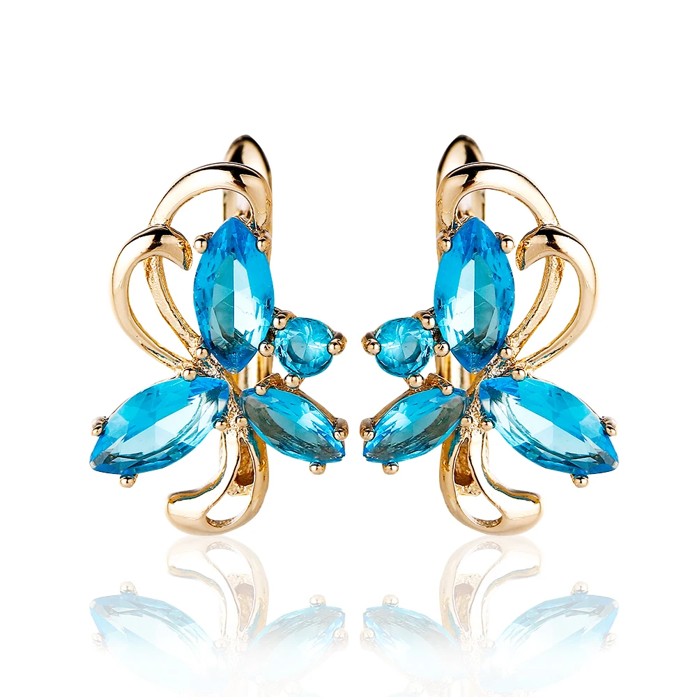 Hanreshe Earring Party Bohemia Jewelry Small Natural Zircon Blue Crystal Earrings Gift Cute Statement Gold Women | Украшения и