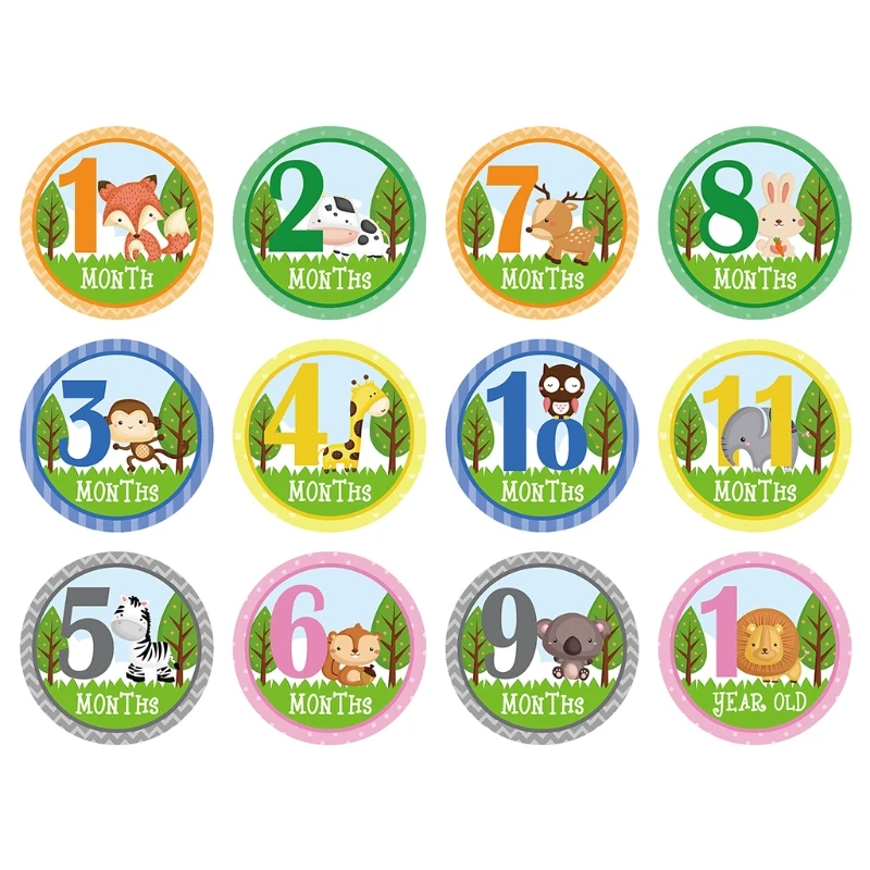 Colorful ink stickers for kids 12 Pcs/Set Newborn Milestone Memorial Month Stickers Floral Baby Monthly Sticker in home newborn photography Baby Souvenirs