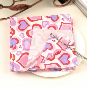 

33 X33cm- 80pcs Heart Print Napkins Placemats Glass Flower Tissue Pink Wedding Hotel Restaurant Paper
