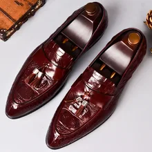 Brand Genuine Leather Dress Shoes Men's Crocodile Pattern Shoes Business Formal Oxfords Wedding Work Tassel Shoes Men Brand Genuine Leather Dress Shoes Men's Crocodile Pattern Shoes Business Formal Oxfords Wedding Work Tassel Shoes Men