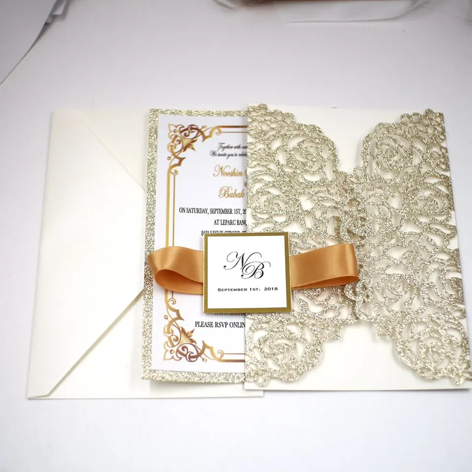 Tarjeta de invitación de boda hueca cortada con láser, rosa, oro,  purpurina, rubor, rosa, Burdeos, tarjetas de felicitación, 1 unidad -  AliExpress, image size:960x960