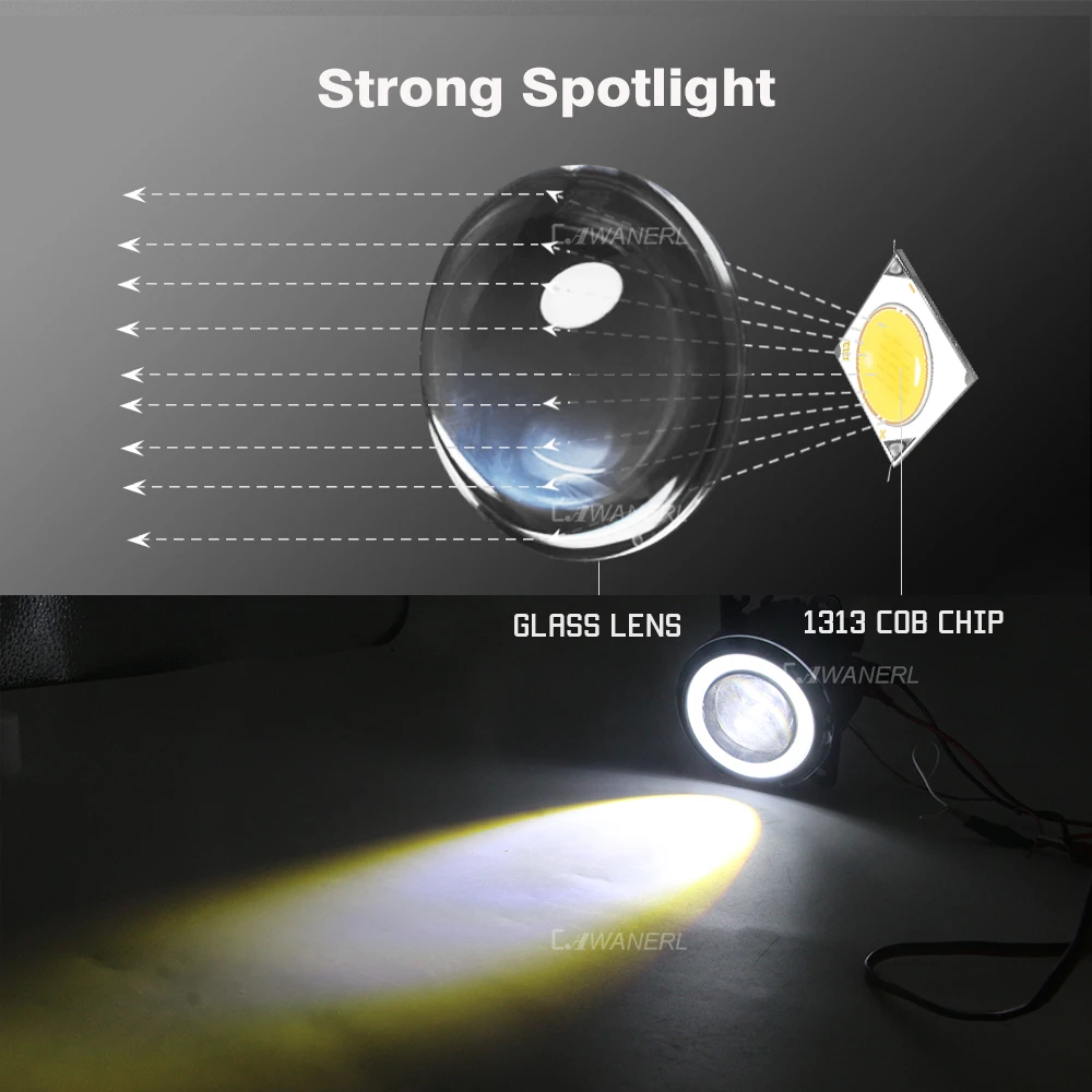  Cawanerl For Ford Edge Car 30W LED Fog Light COB Angel Eye DRL Daytime Running Lamp H11 3000LM 12V  - 4000386811804