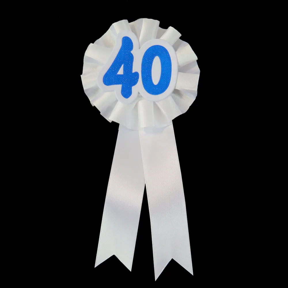 Whiteribbonblue40 Белая лента значок на день рождения 21 30 40 50 брошь на день рождения принцесса розовая ткань Блестящий Синий Розовый Девушки пользу для взрослых женщин - Цвет: Whiteribbonblue40