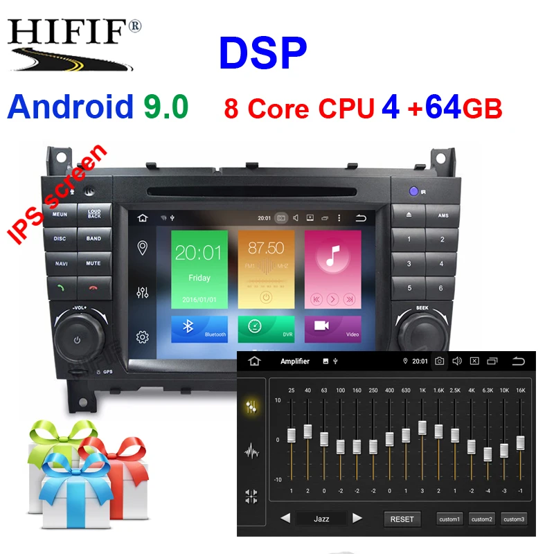 DSP 7 "2 Din четырехъядерный Android 9,0 автомобильный DVD gps для Mercedes/Benz C Class W203 2004-2007 C200 C230 C240 C320 C350 CLK W209 04-11