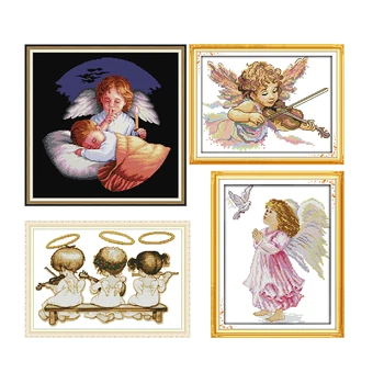 

Angel series DIY 14CT character printed patterns Cross Stitch kits DMC fabric on canvas Chinese Embroidery for home decorations