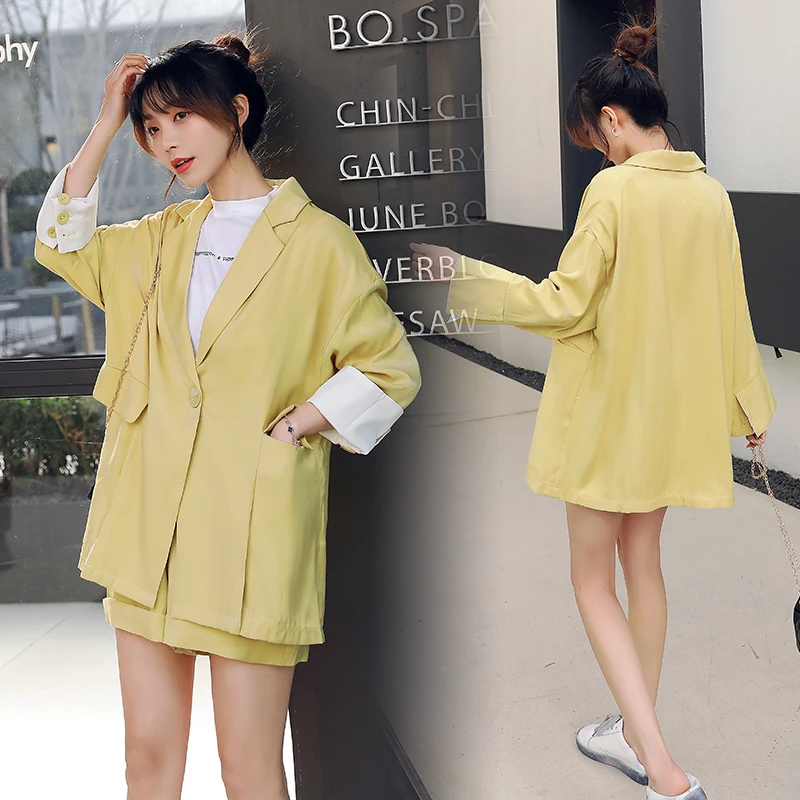 

2020 Spring And Autumn New Ladies Wild Loose Large Size Solid Color Small Suit Jacket Short Fashion Casual Suit Yellow S-2XL