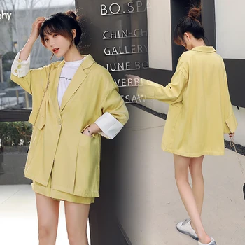 

2020 Spring And Autumn New Ladies Wild Loose Large Size Solid Color Small Suit Jacket Short Fashion Casual Suit Yellow S-2XL
