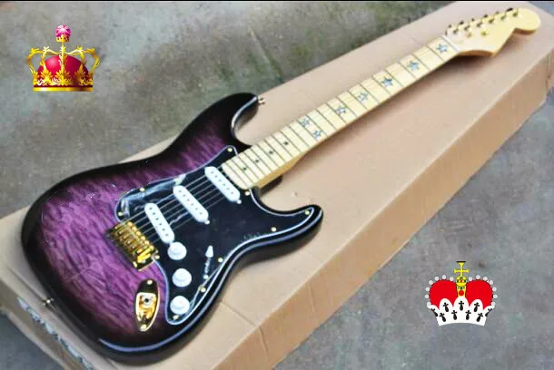 

High quality FDST-1033 transparent purple color solid body quilted maple veneer gold hardware electric guitar, Free shipping