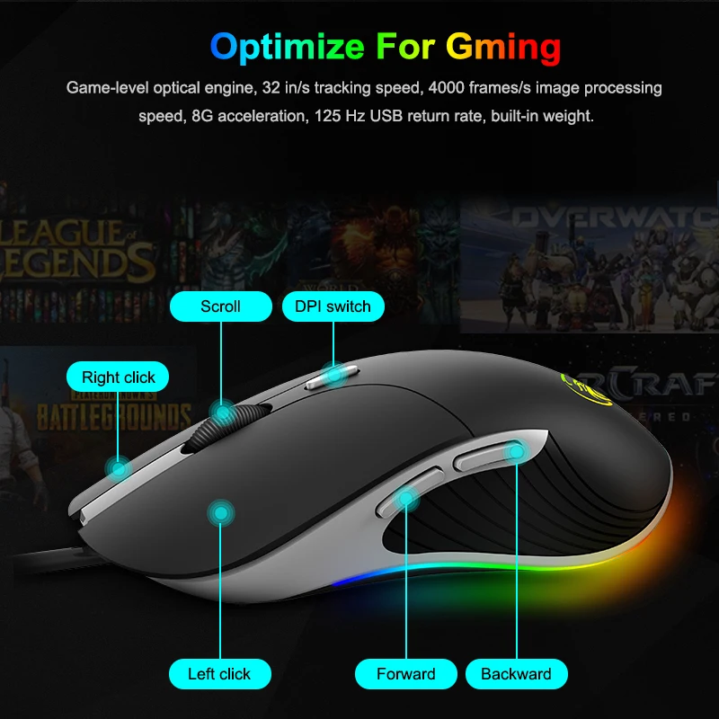 IMICE X6 Wired RGB Gaming Mouse - Optimised for Gaming - Game-Level Optical Engine 32in/s Tracking HS:847160 Age:Adult Gender:Unisex Origin:CN