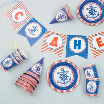 

Set of paper utensils "Happy Birthday", sea anchor: 6 plates, 6 glasses, 6 caps, 1 Garland