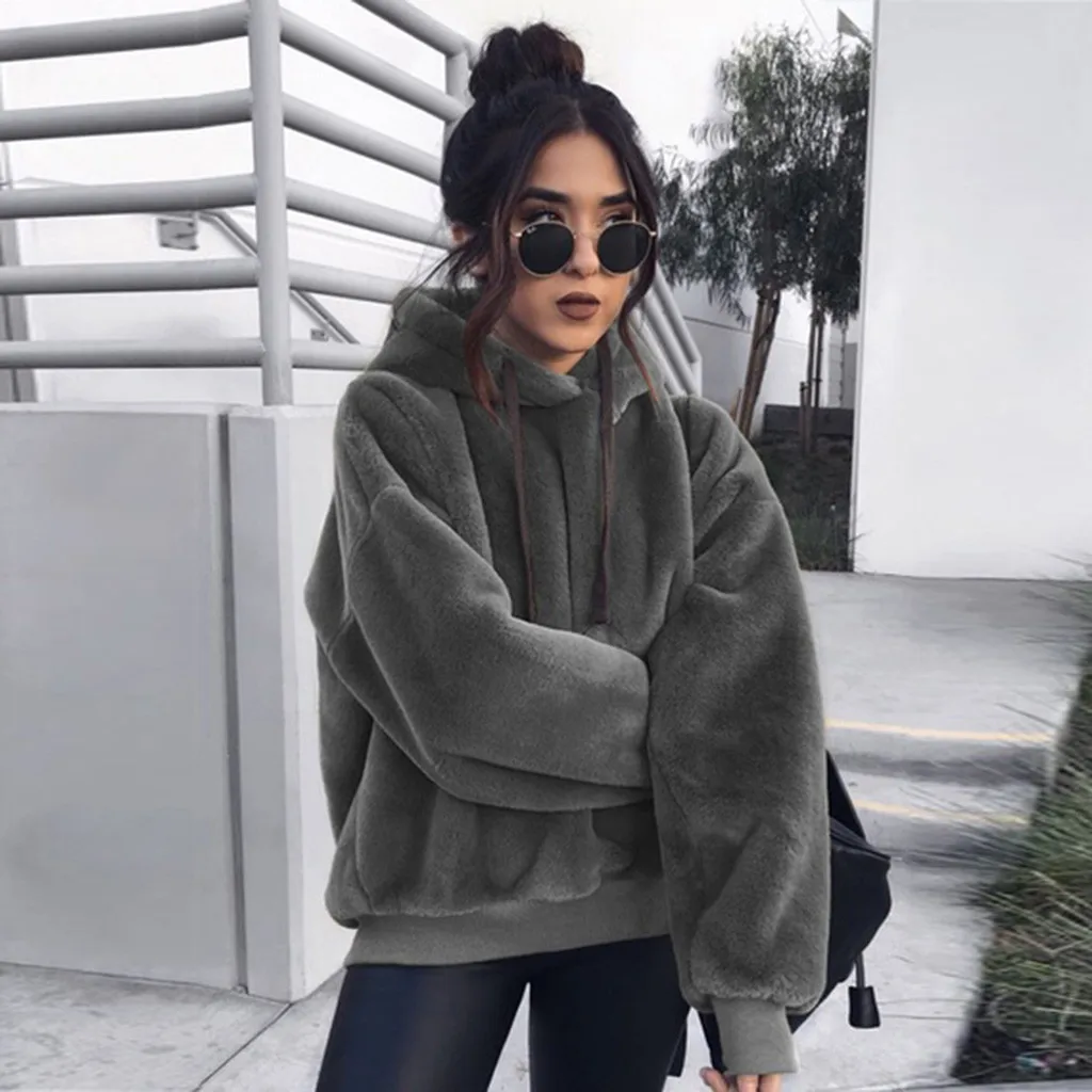 JAYCOSIN Fashion Women Casual Autumn Winter Warm Loose Long Sleeve Sweatshirt Casual Chic Solid Elegant Plush Tops