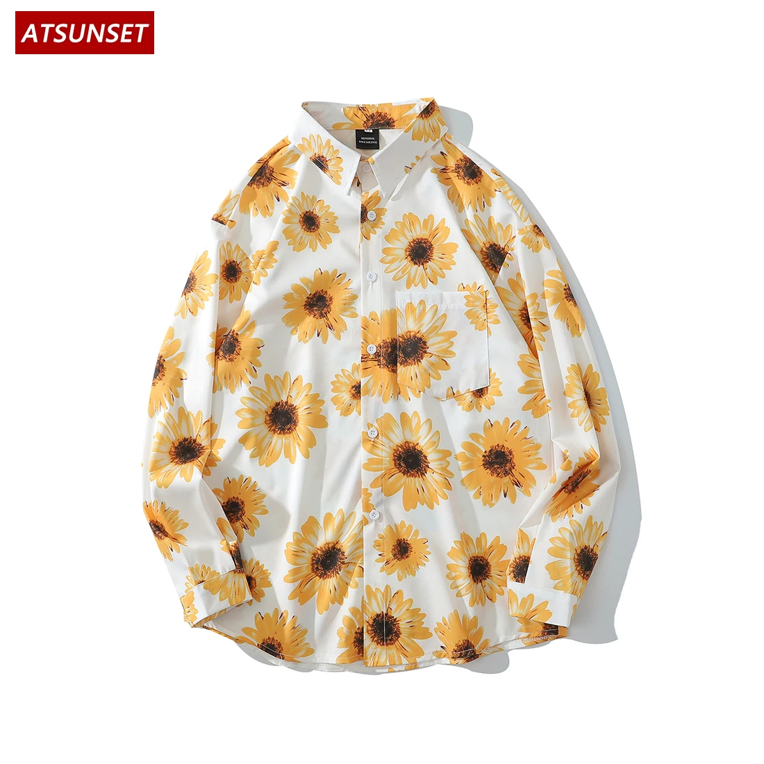 ATSUNSET Sunflower Print Country Style Shirt Hip Hop Streetwear Harajuku Long Sleeve Shirt Spring Summer Cotton Top