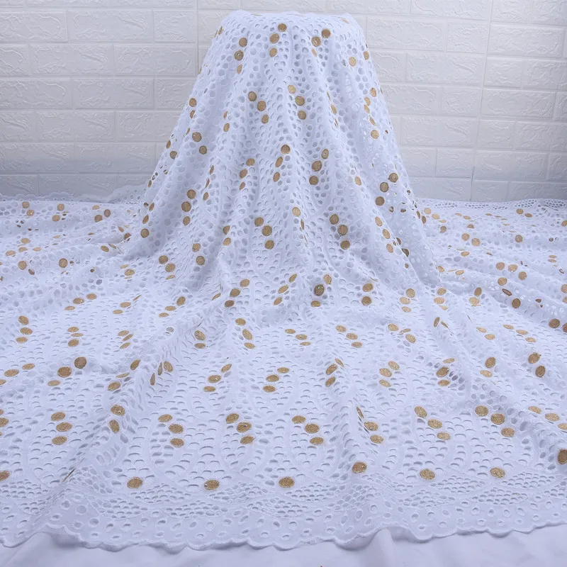 

Kalume Nigerian Swiss Voile Lace In Switzerland Stones African 100% Cotton Lace Fabric With Holes Soft For Men Women SewingF1778