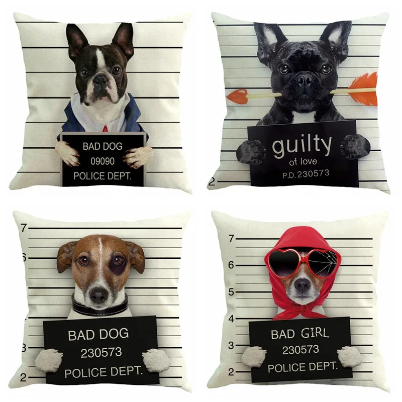 Bad Dog/Bad Girl/Guilty Pillowcase Square Cotton Linen Throw Pillow Cover for Home Bed Couc