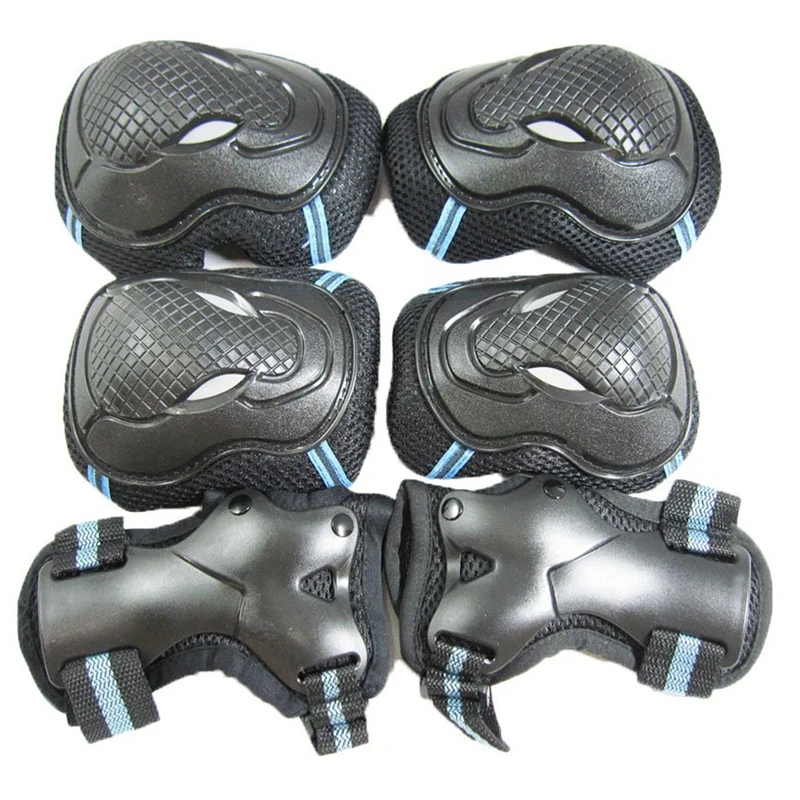 in-line skate skateboard protector three-piece set(wrist, elbow, knee) blue black, S