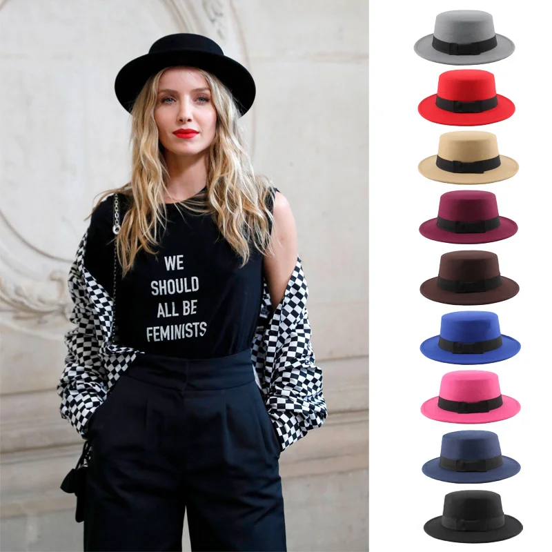 New Fashion Ladies Wool Cylinder Fedora Autumn Winter Women's Top Hat Men Felt Hat Wide Brimmed Bowler Fedoras Vintage Classic 1