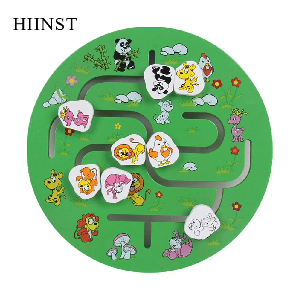 HIINST пазл, игрушки для детей, деревянные Мультяшные животные, фрукты, лабиринт, игрушки, игра, головоломка, доска для обучения ребенка, раннее образование, игрушка - Цвет: Зеленый