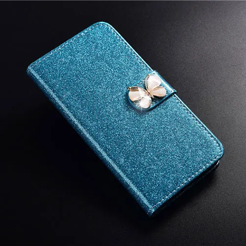 Blue butterfly Лидер продаж Модный, с украшениями в виде бриллиантов из блестящей искусственной брендированный флип-чехол из кожи для huawei Y5 Y6 премьер-профессионал 8X 8C 7X Y3 II крышка - Цвет: Blue butterfly