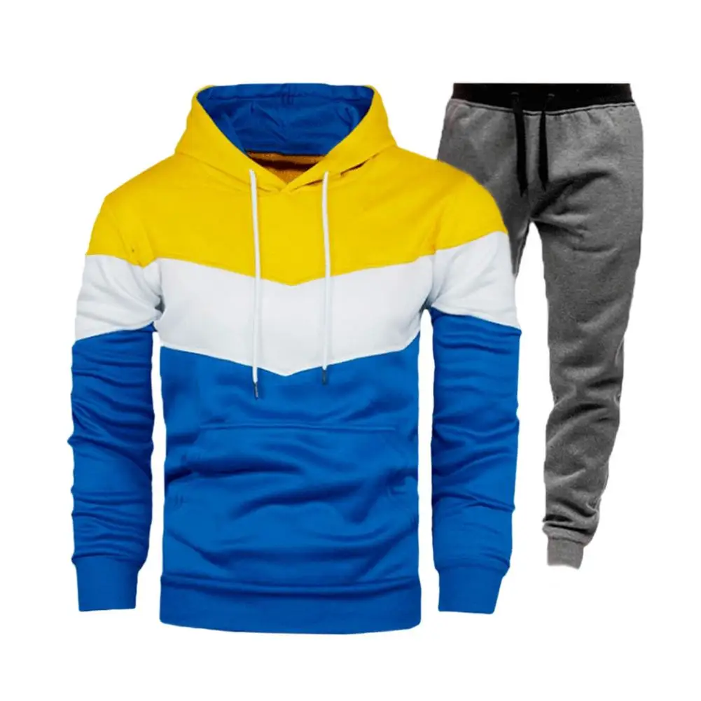 

Men 2PC Sportswear Set Hooded Sweatshirt/long Pants Jogging Color Matching Spring Autumn Long Sleeve Coat Sportpant Suit
