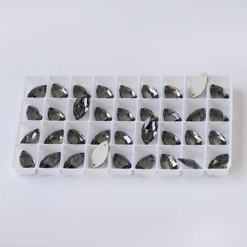 Black diamond Navette стеклянные стразы кристалл AB Синий Фуксия Аметист пришивные стразы блестящие стразы для одежды - Цвет: Black diamond