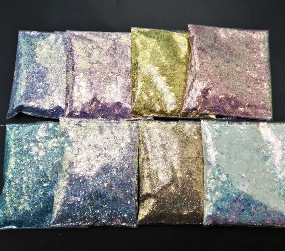 

1.78 oz/bag 50g Holographic Nail Art Glitter Sequins Mixed-Size Hexagon Laser Powder DIY Nail Decorations Chunky Glitter Tr#33