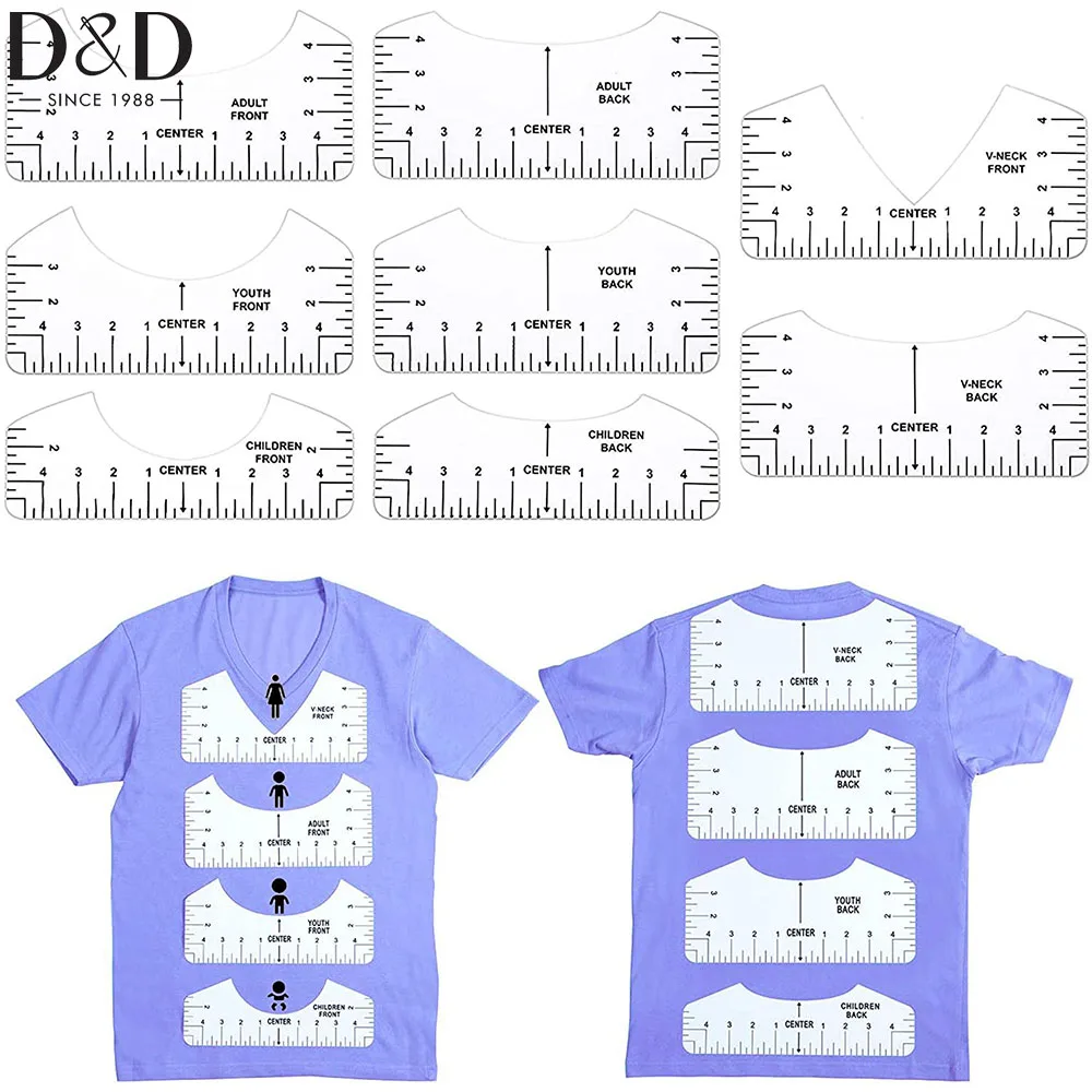 8 Pcs T-shirt Ruler Guide V Neck Alignment Tool To Center Designs  Measurement 