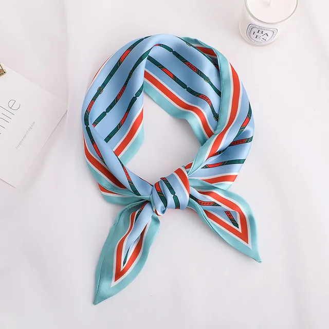 Sweet Love Print Women Small Silk Scarf Handle Bag Ribbons Female Head Scarves Sharp angle Green 90*10cm 63