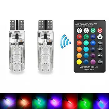 

1 Pair T10 6 SMD 5050 DC12V Car RGB LED Bulb Dome Light with Remote Controller
