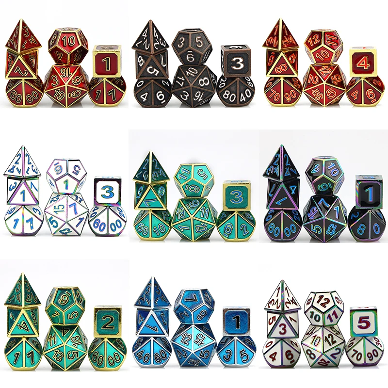 Игральные кости Dnd набор Металлических Кубиков многогранные кубики радужные