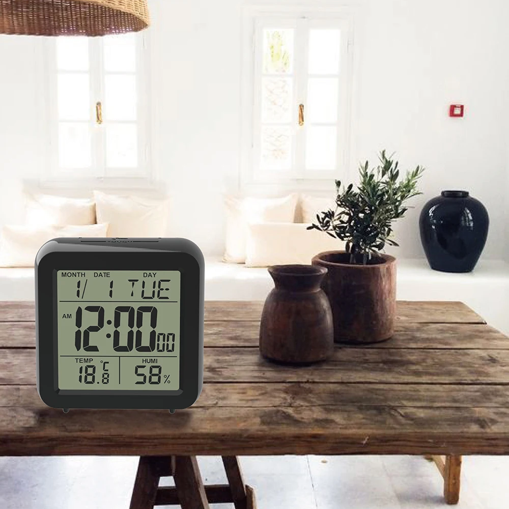 

digital desktop alarm clock with thermometer and hygrometer calendar snooze for kids electronic bedside table wake up clock