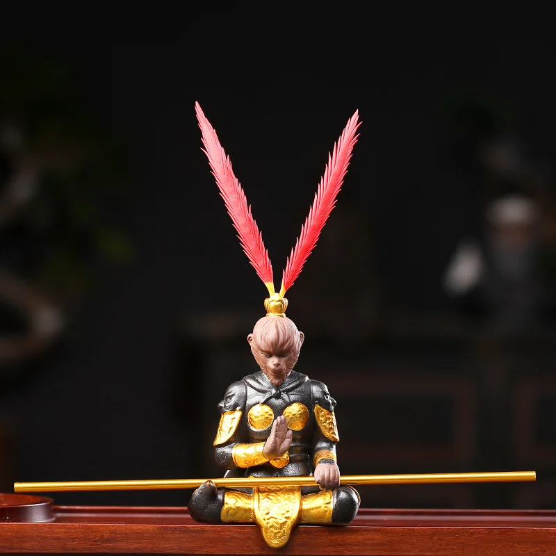 Purple Clay Monkey King Tea Pet Chinese Kungfu Tea Set Tea Ceremony Buddha Statue Lucky Feng Shui Desktop Ornaments Car Decor