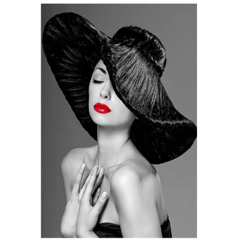 Lady With Fashion Hat Artwork Printed on Canvas 17