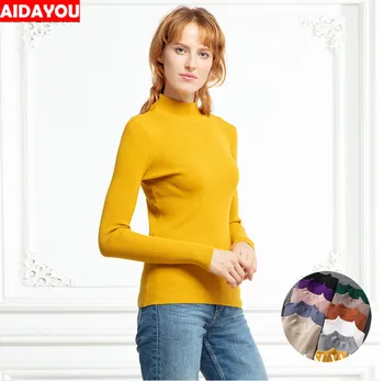 

Autumn Winter Knitted Turtleneck Sweaters Long Sleeve Elastic Slim-fit tight Womens Half Turtleneck Pullovers Sweaters ouc627