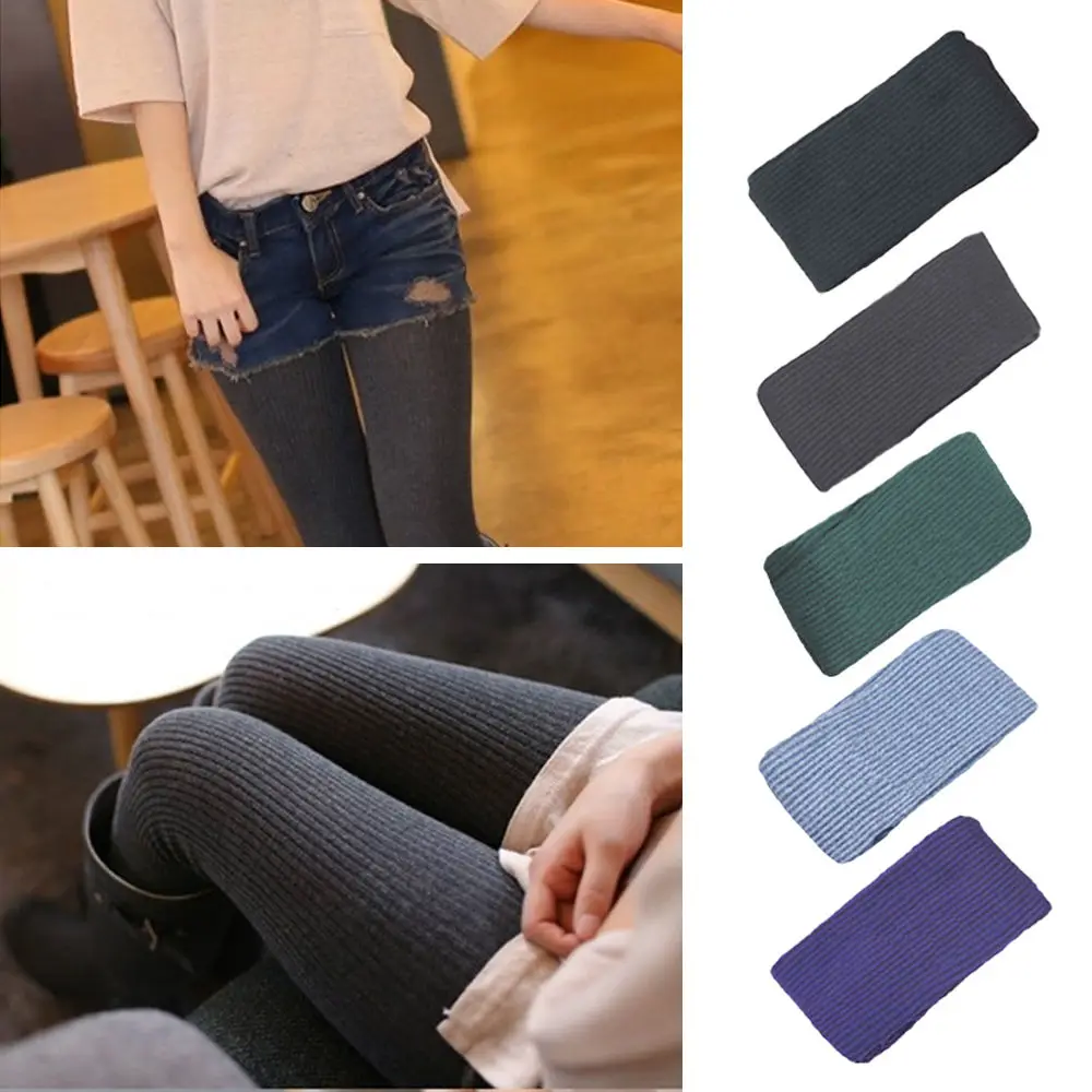 Pantimedias de invierno de rayas lisas de algodón para mujer medias